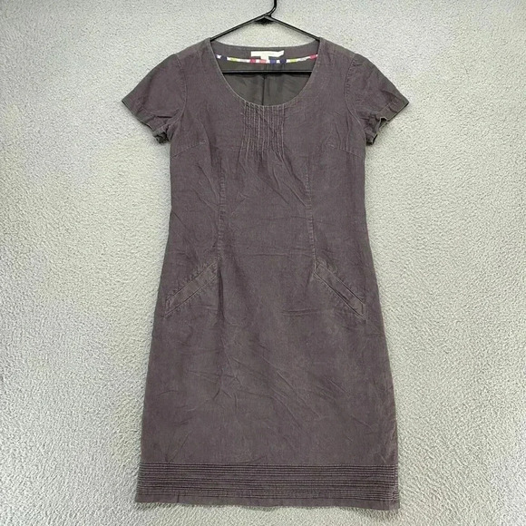 Boden Montmartre Needlecord Finewale Pintuck Corduroy Charcoal Grey Dress 4R - Picture 2 of 12
